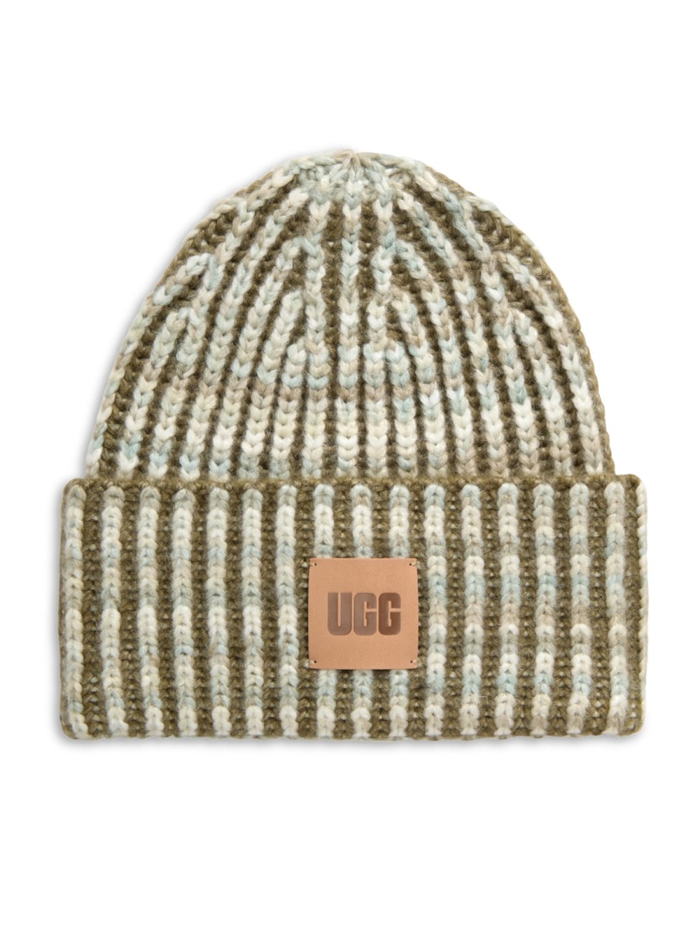 UGG Two-Tone Olive & Cream Striped Ribbed Beanie